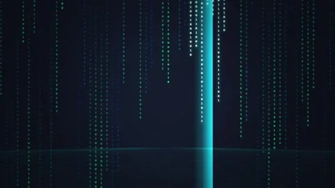 Digital Rain Matrix Code Falling Blue Binary Data Stream on Dark Futuristic.. Stock Footage 348073016