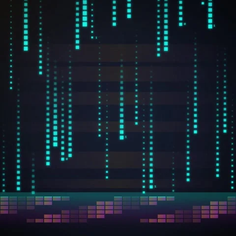 Digital Rain Matrix Effect: Blue Binary Code Falling on Futuristic Grid Bac.. Stock Footage 348230037
