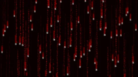 Digital rain with symbols in a dark space creating a flowing pattern over a.. Stock Footage 324650644