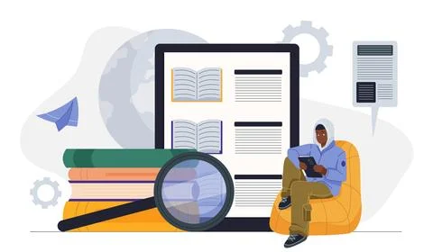 Digital reading and learning concept with books and tablet. Stock Illustration