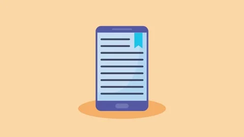 Digital reading on smartphone screen with animated text and bookmark icon. Stock Footage 339272978