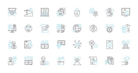 Digital reality linear icons set. Simulation, Virtuality, Artificiality Stock Illustration