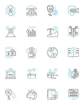 Digital reality linear icons set. Immersion, Haptic, Simulation, Cyber, Virtual Stock Illustration