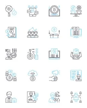 Digital reality linear icons set. Simulation, Virtuality, Artificiality Stock Illustration
