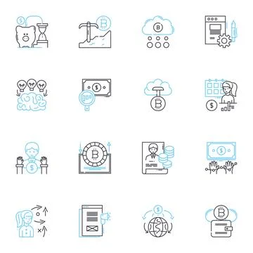 Digital reality linear icons set. Simulation, Virtuality, Artificiality Stock Illustration