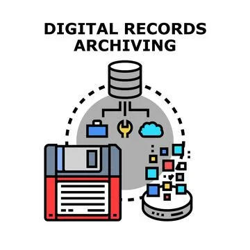 Digital records archiving and data management concept Stock Illustration