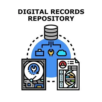 Digital records repository managing data and information storage イラスト素材