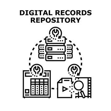 Digital records repository managing data and information Stock Illustration