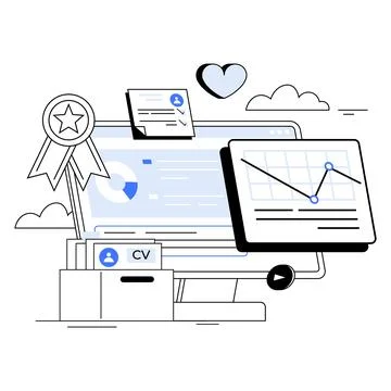 Digital Recruitment Process with Data Analytics and Achievement Recognition Illustrazione stock