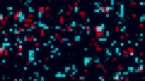 Digital red blue sky blue pattern grid Dancing round cube red color neon fu.. Stock Footage 225494218