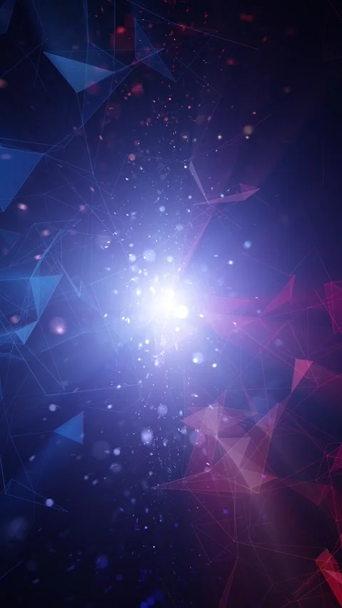 Digital red blue triangle shapes with flicker particles loop animation Stock Footage 343618253