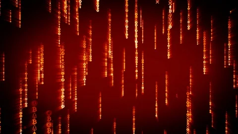 Digital red crypto coins falling in Matrix. Seamless concept with alpha matte Stock Footage 98592750