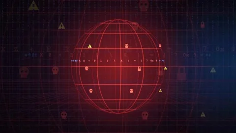 Digital Red Globe with Cyber Security Data Interface and Hacking Warning Stock Footage 343159368