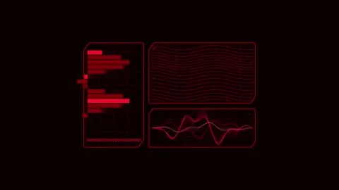 Digital red hud interface showing motion data graphs on black background vi.. Video stock 342784433