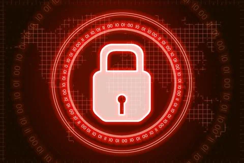 Digital red lock icon interface 写真素材