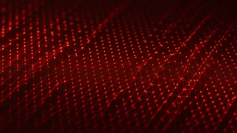 Digital red mesh waves with points and links. Ai technology network surface 스톡 동영상 329560842