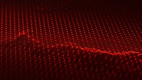 Digital red mesh waves with points and links. Ai technology network surface 스톡 동영상 329972959