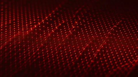 Digital red mesh waves with points and links. Ai technology network surface 스톡 동영상 330665218
