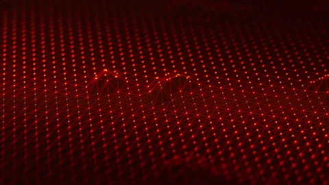 Digital red mesh waves with points and links. Ai technology network surface 스톡 동영상 331015798