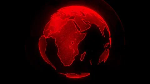 Digital red planet of Earth. Globe with shining continents. 3D illustration w 库存插图