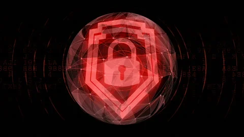 Digital red security padlock symbol for protected cyphered encrypted information Stock Footage 113504381