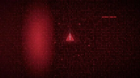 Digital Red Warning Screen with Glitch Effects and System Failure Alert on Stock Footage 343167876