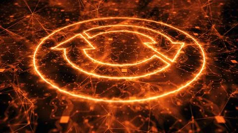 Digital Refresh Icon in holographic computer space Stock Illustration