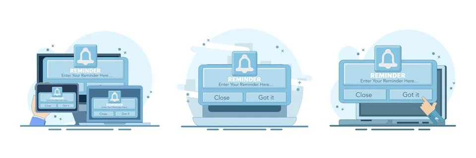 Digital reminder set featuring calendar alerts, web banners 库存插图