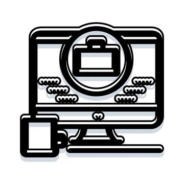 Digital remote work opportunities with briefcase and computer Illustrazione stock