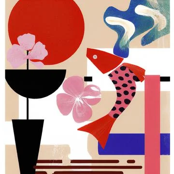 Digital render of an abstract colorful minimalistic background design with shape Stock Illustration