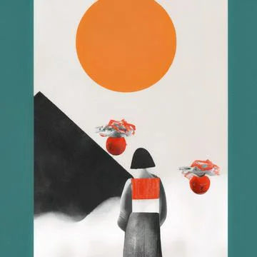 Digital render of an abstract colorful minimalistic background with an Asian des Stock Illustration