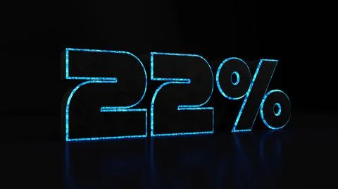 Digital render of a blue 22% outline on a black background Stock Illustration