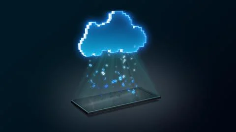 Digital render of cloud technology raining on a phone Stock Illustration