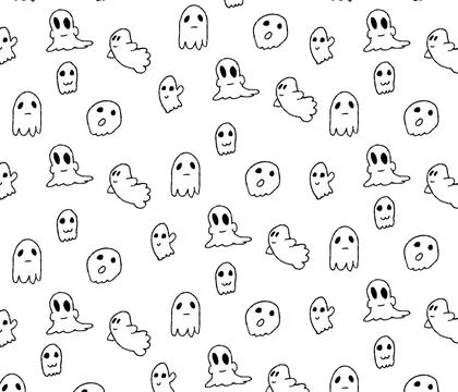 Digital render of cute ghost illustrations as a pattern on a white background 스톡 일러스트