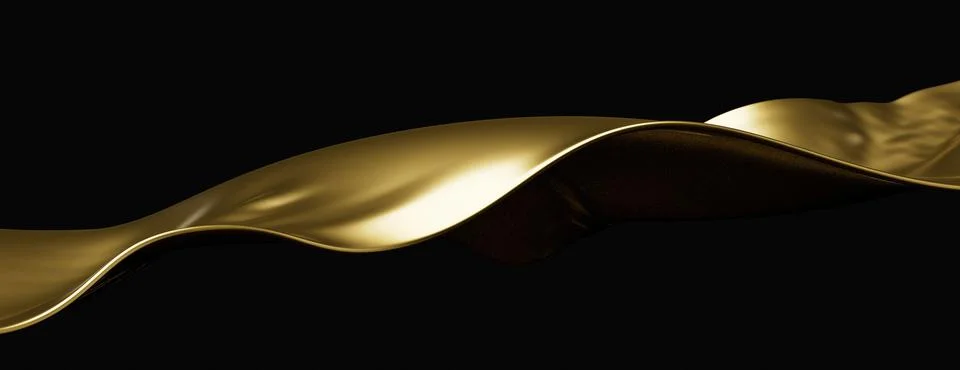 Digital render of a gold wave design on a black background Stock Illustration