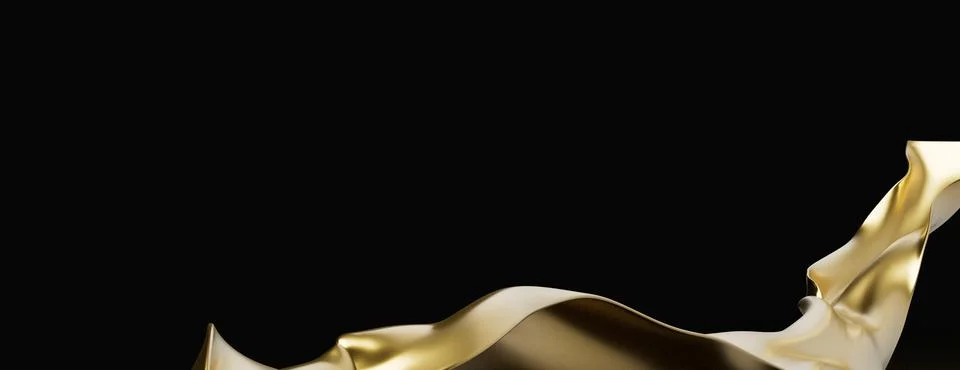 Digital render of a gold wave design on a black background with copy space Stock Illustration