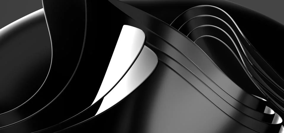 Digital render of a gray wave design on a black background Stock Illustration