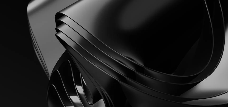 Digital render of a gray wave design on a black background Stock Illustration