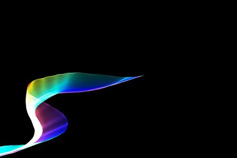 Digital render of a holographic rainbow wave design on black background with cop Stock Illustration