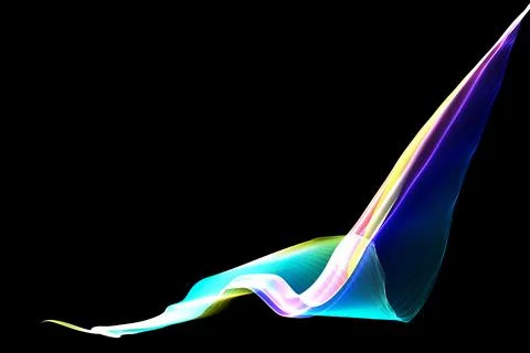 Digital render of a holographic rainbow wave design on black background with cop Stock Illustration
