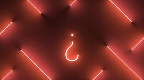 Digital render of neon red lines around an illuminated upside down question mark Stock Illustration