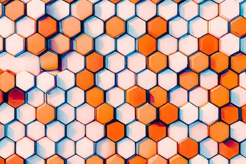 Digital render of an orange white hexagonal pattern background for wallpapers イラスト素材
