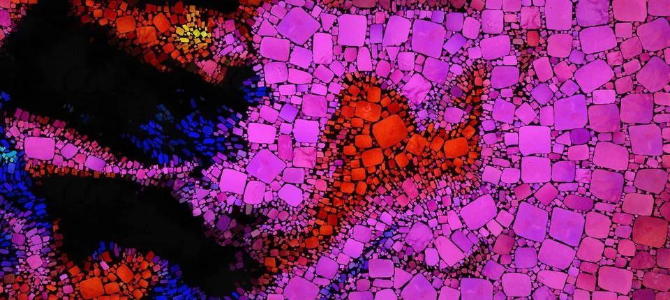 Digital render painterly mosaic tiles in smooth fluid motion Stock Illustration