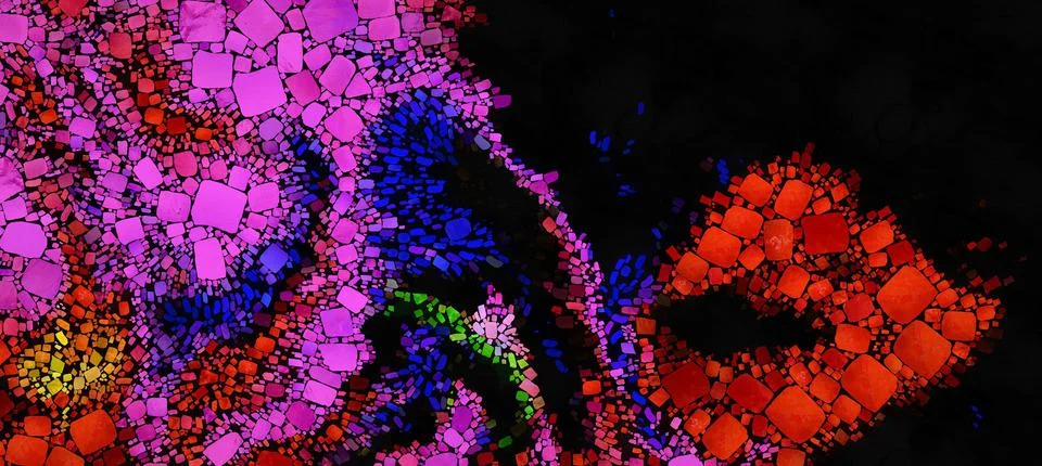 Digital render painterly mosaic tiles in smooth fluid motion Stock Illustration