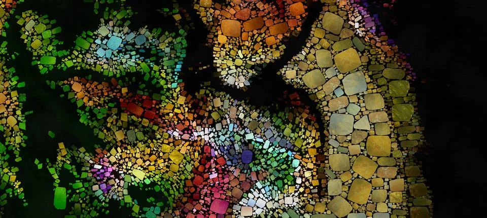 Digital render painterly mosaic tiles in smooth fluid motion Stock-Illustration
