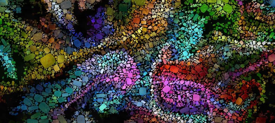 Digital render painterly mosaic tiles in smooth fluid motion Stock Illustration