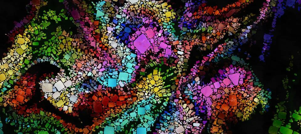 Digital render painterly mosaic tiles in smooth fluid motion Stock Illustration