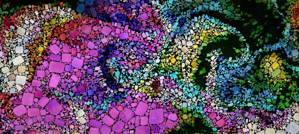 Digital render painterly mosaic tiles in smooth fluid motion Stock Illustration