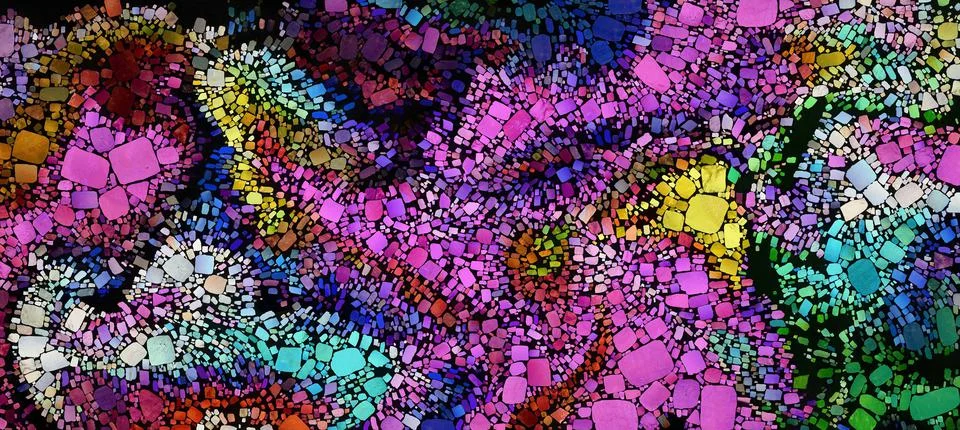 Digital render painterly mosaic tiles in smooth fluid motion Stock Illustration