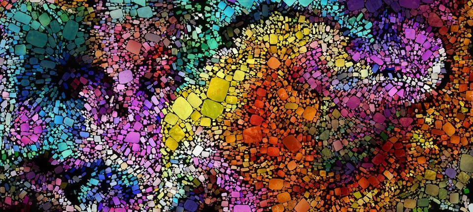 Digital render painterly mosaic tiles in smooth fluid motion Stock Illustration